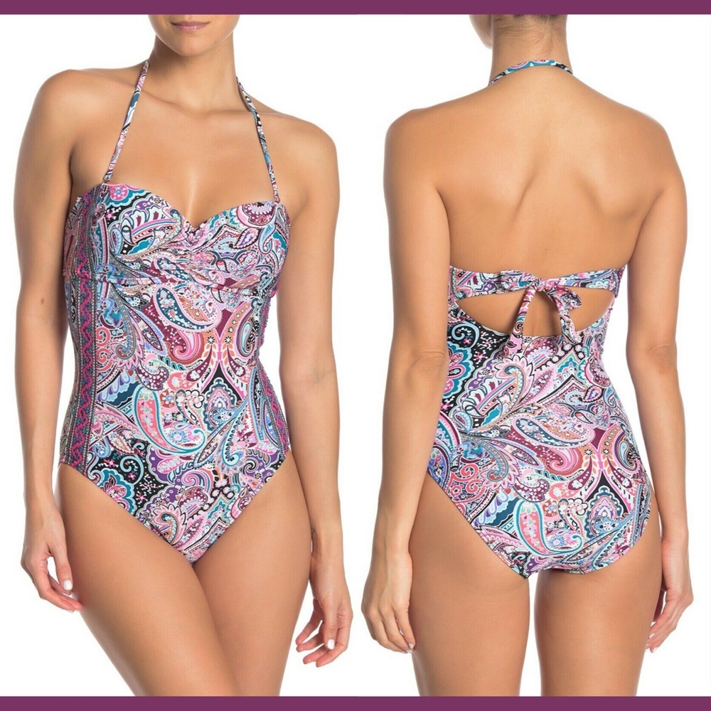 NEW $119 La Blanca Swirlin' Bandeau Paisley One-Piece Swimsuit [SZ 4‎ ]